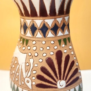 Vintage Dakas Rhodos Hand Painted Greek Pottery Wall Pocket | Sacred Deer Vase | 7.5 Inch
