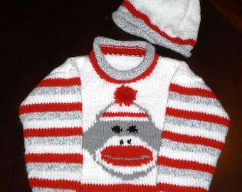 Sock Monkey Sweater & Hat Set