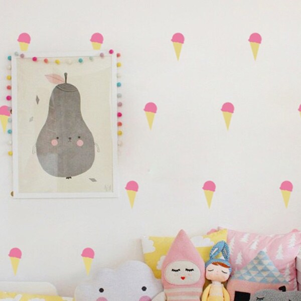 42 x Pastel Pink Ice Cream Wall Decal Stickers Nursery Decor