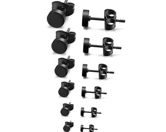 Black disc studs earrings, Unisex studs, Round black studs, Contemporary studs, Everyday black studs, Black ear studs