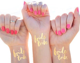 8 x Bride Tribe - Hens Party Favors, Metallic Gold Bride Tribe Tattoos, Bachelorette Party Waterproof Tattoos - Bride Tribe Tattoo
