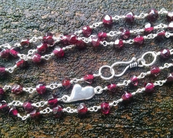 Sterling silver and garnet January birthstone necklace with small heart
