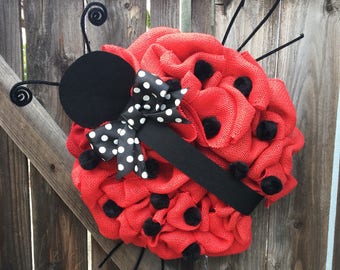 Summer wreath/summer burlap wreath/rustic summer wreath/ladybug wreath/summer front door/summer porch decor/summer door wreath/wreath