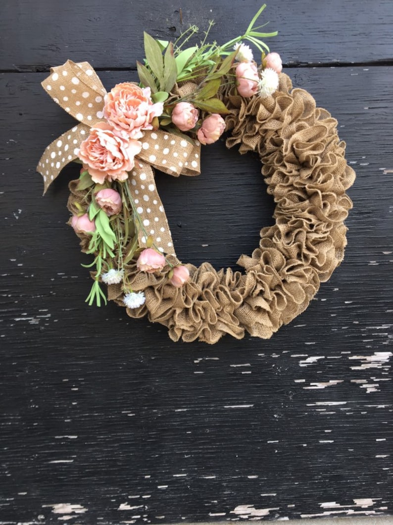 Spring burlap wreathspring wreath for front doorpeony wreathpink wreathburlap front door wreathspring wreathspring farmhouse wreath