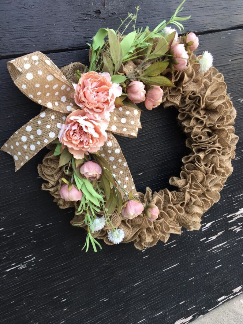 Spring burlap wreathspring wreath for front doorpeony wreathpink wreathburlap front door wreathspring wreathspring farmhouse wreath