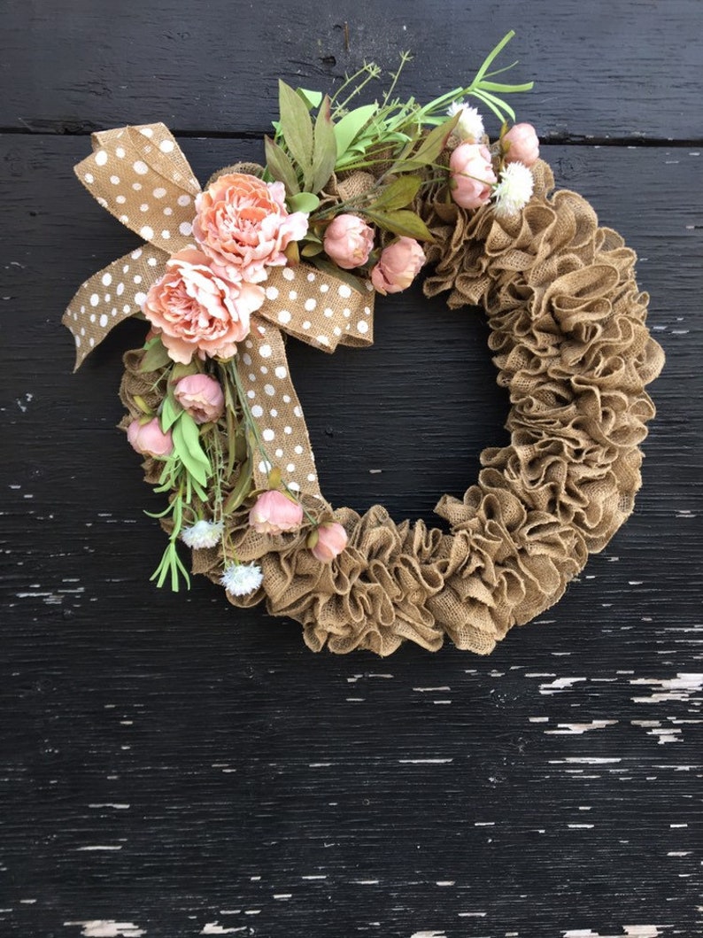 Spring burlap wreathspring wreath for front doorpeony wreathpink wreathburlap front door wreathspring wreathspring farmhouse wreath