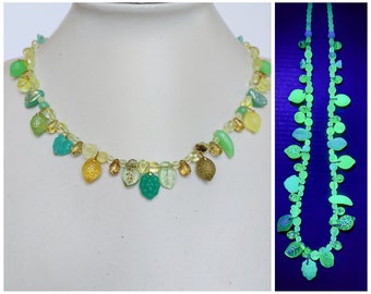 Czech uranium multicolor tropical fruit glass beads necklace