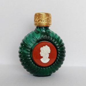 Vintage Czech handmade MALACHITE glass CAMEO mini perfume bottle