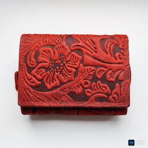 SALE New women's Real Leather flower embossed red wallet