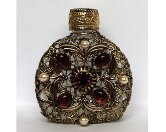 Vintage Czech handmade AMETHYST rhinestone glass perfume bottle