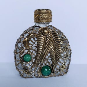 Vintage Czech handmade MALACHITE rhinestone glass perfume bottle