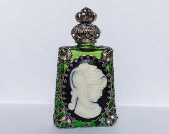 Czech handmade Cameo vintage rhinestone glass perfume or oil bottle