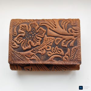 SALE New women's Real Leather flower embossed brown wallet