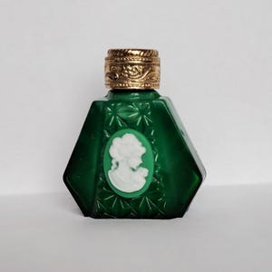 Vintage Czech handmade MALACHITE glass Cameo mini perfume bottle