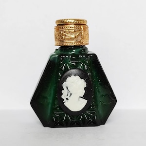Vintage Czech handmade MALACHITE glass Cameo mini perfume bottle