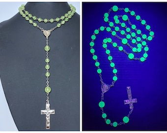 Czech mat uranium glass beads rosary necklace