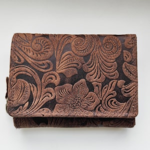 SALE New women's Real Leather flower embossed brown wallet
