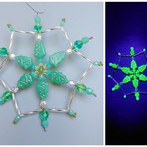 Czech uranium glass beads beaded Christmas tree star snowflake ornament decoration