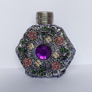 Czech handmade purple rhinestone glass perfume or oil bottle