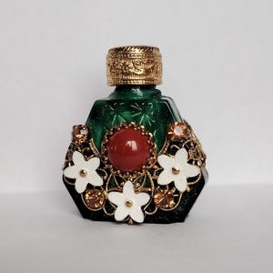 Vintage Czech handmade MALACHITE glass rninestones mini perfume bottle