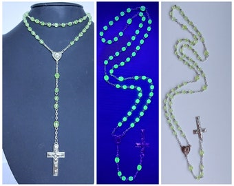 Czech uranium glass beads rosary necklace