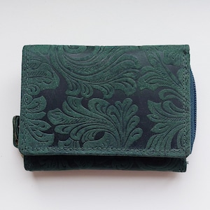 SALE New women's Real Leather flower embossed green wallet