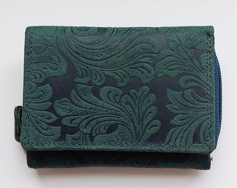 SALE New women's Real Leather flower embossed green wallet