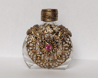 Vintage Czech handmade Rose rhinestone glass perfume bottle