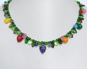 Czech multicolor tropical fruit glass beads necklace