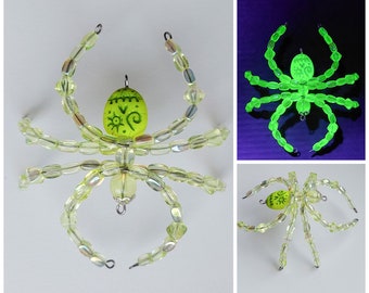 Czech uranium glass beads beaded spider Christmas ornament Halloween decoration