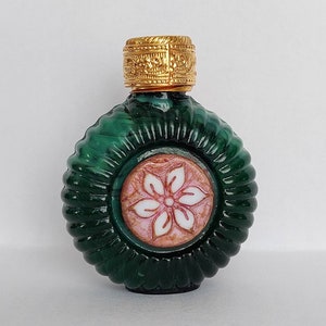 Vintage Czech handmade MALACHITE glass flower mini perfume bottle