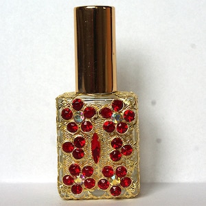 Czech handmade SPRAY ruby rhinestones rose glass perfume bottle