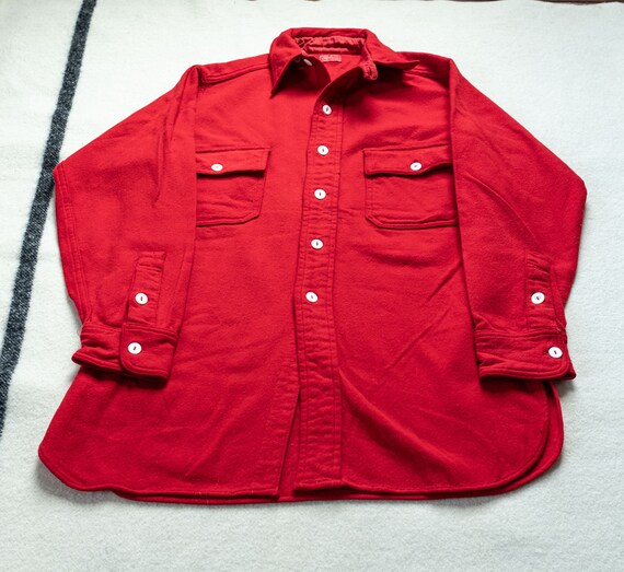 1930's JC Penny Red Wool ChinStrap Work Shirt. Colla… Gem