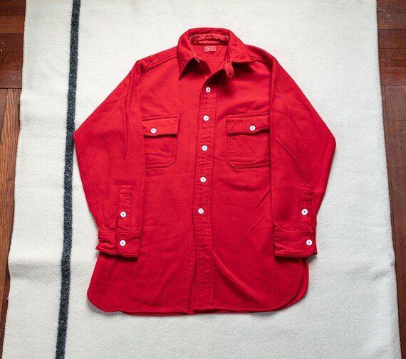 1930's JC Penny Red Wool ChinStrap Work Shirt. Colla… Gem