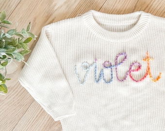 Personalized Rainbow Embroidered Baby Sweater - Oversized Fit