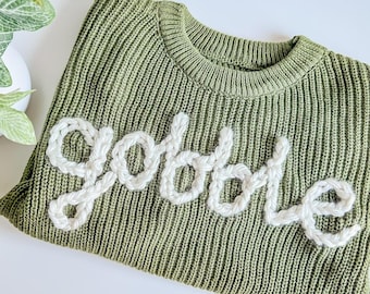 Embroidered 'Gobble' Thanksgiving Sweater: Baby & Toddler Outfit