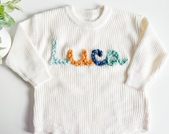 Embroidered Baby Name Sweater Onesie: Personalized Birth Announcement
