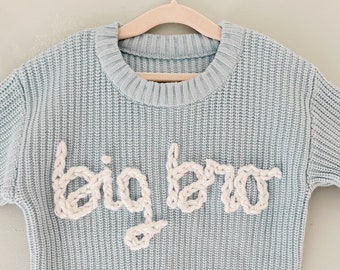 Big Brother Sweater: Embroidered Baby Announcement, Oversized Fit