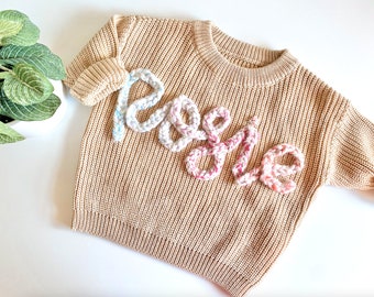 Custom embroidered baby sweater, toddler sweater, embroidered name sweater, custom birthday outfit, first birthday outfit, second birthday