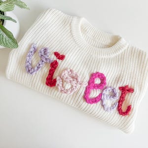 Valentine&#39;s sweater, baby name sweater, name announcement, toddler sweater, toddler name sweater, embroidered sweater, Valentines outfit
