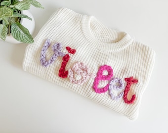Embroidered Baby Name Sweater: Valentine's Day Outfit