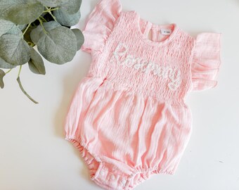 Handmade Personalized Romper: Embroidered Name Outfit for Baby Girl