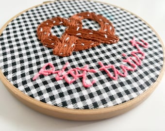 Plot Twist- Pretzel Bookish Embroidery Hoop
