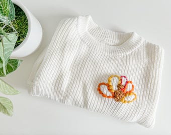 Handmade Baby Thanksgiving Sweater: Embroidered Turkey Outfit