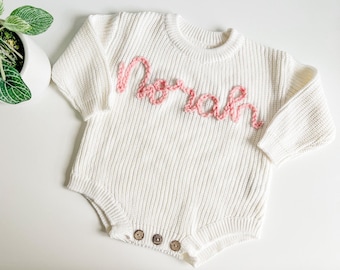 Embroidered Baby Name Sweater Onesie: Personalized Birth Announcement