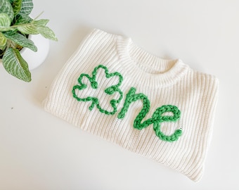 Shamrock First Birthday Sweater: Embroidered Baby Outfit