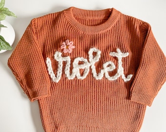 Custom embroidered baby sweater, toddler sweater, embroidered name sweater, baby name sweater, floral sweater, custom name gift, baby girl