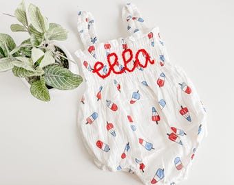 Embroidered July 4th Romper: Patriotic Popsicle Outfit