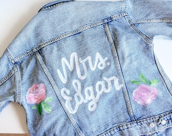 Hand Painted Custom Bride Jean Jacket: Floral Denim Jacket