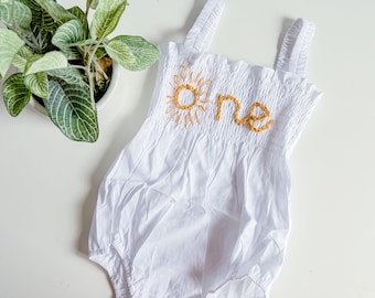 Personalized First Birthday Romper: Embroidered Outfit for Baby Girl